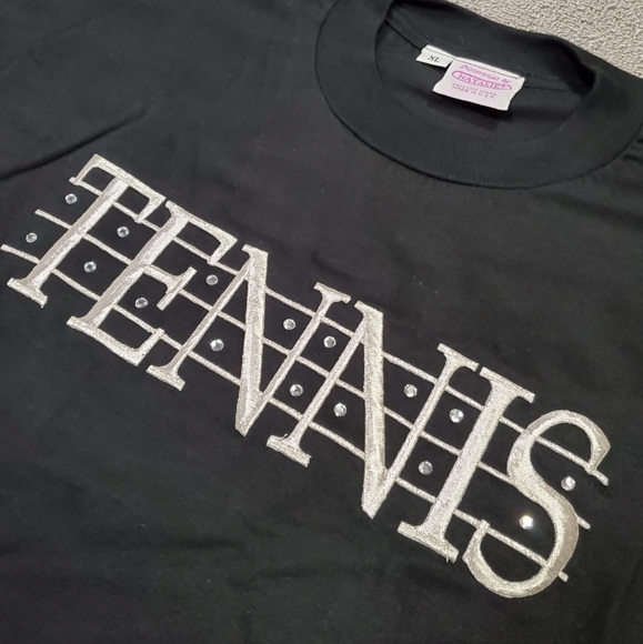 NOS Vintage Discoveries by Natalie Tennis Shirt XL Rhinestone Embroidered 90s - Picture 3 of 11